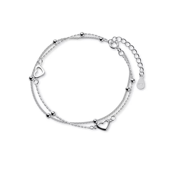 925 Sterling Silver Double Layer Bracelet Heart For Women Sweet Chain St… - Picture 6 of 6
